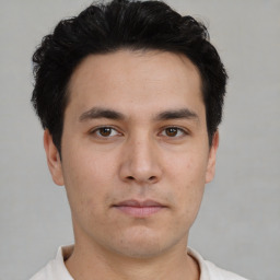 Neutral asian young-adult male with short  brown hair and brown eyes