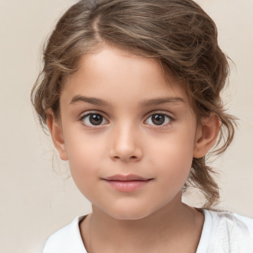 Neutral white child female with medium  brown hair and brown eyes