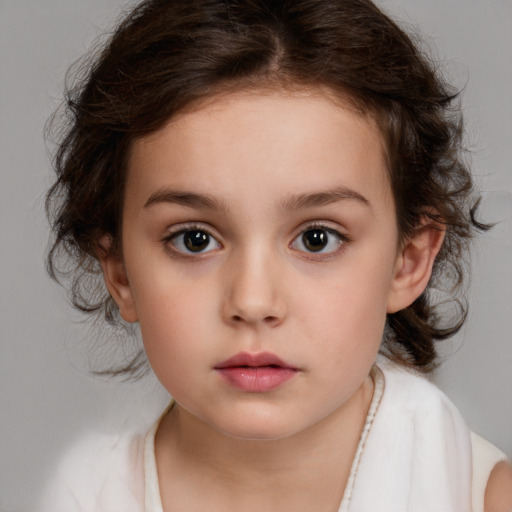 Neutral white child female with medium  brown hair and brown eyes