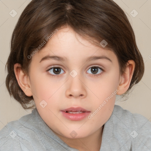 Neutral white child female with medium  brown hair and brown eyes