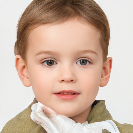 Neutral white child female with short  brown hair and blue eyes