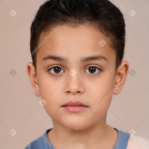 Neutral white child female with short  brown hair and brown eyes