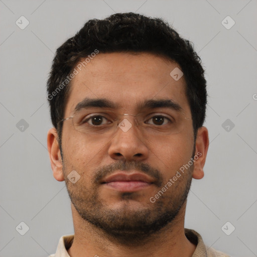 Neutral asian young-adult male with short  brown hair and brown eyes