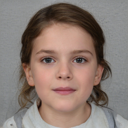 Neutral white child female with medium  brown hair and brown eyes