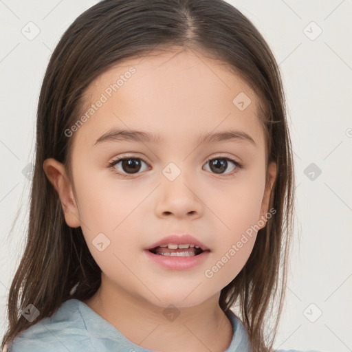 Neutral white child female with medium  brown hair and brown eyes