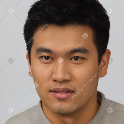 Neutral asian young-adult male with short  black hair and brown eyes