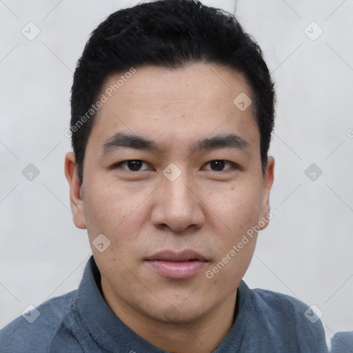 Neutral asian young-adult male with short  black hair and brown eyes