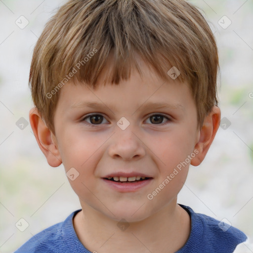 Joyful white child male with short  brown hair and brown eyes