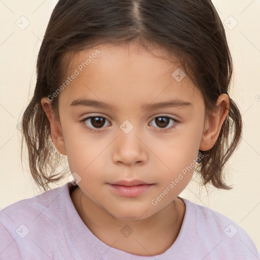 Neutral white child female with medium  brown hair and brown eyes