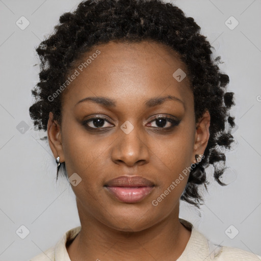 Neutral black young-adult female with short  brown hair and brown eyes