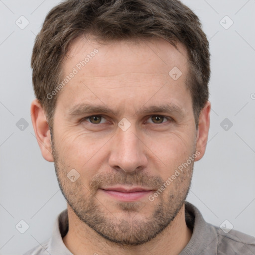 Neutral white adult male with short  brown hair and brown eyes