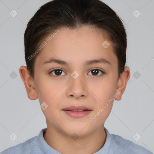 Neutral white child female with short  brown hair and brown eyes