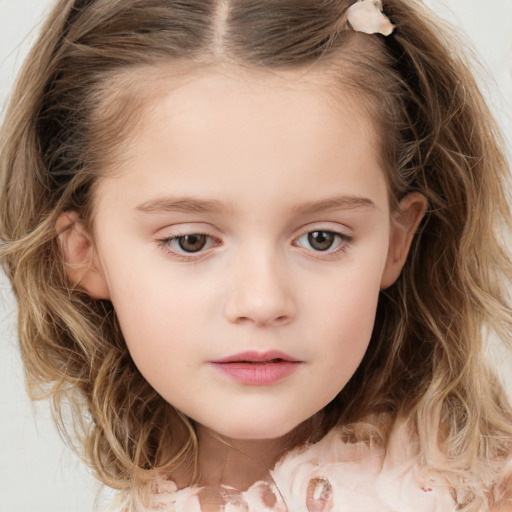 Neutral white child female with medium  brown hair and grey eyes