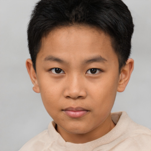 Neutral asian child male with short  brown hair and brown eyes
