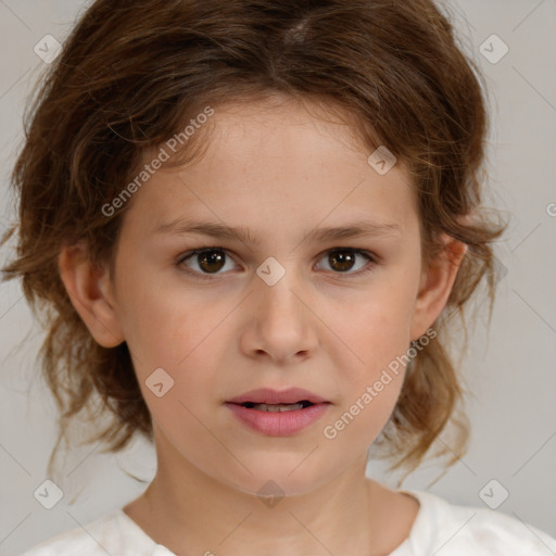 Neutral white child female with medium  brown hair and brown eyes