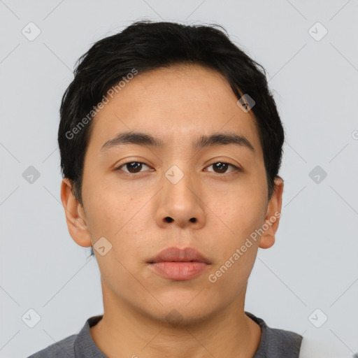 Neutral asian young-adult male with short  brown hair and brown eyes