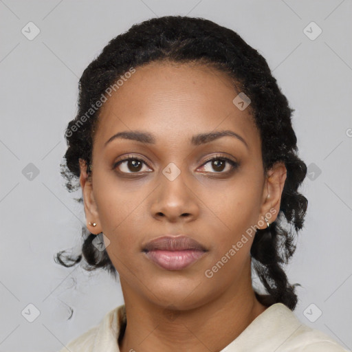 Neutral black young-adult female with medium  black hair and brown eyes