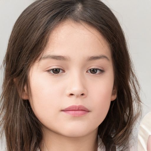 Neutral white child female with long  brown hair and brown eyes