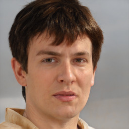 Neutral white adult male with short  brown hair and brown eyes