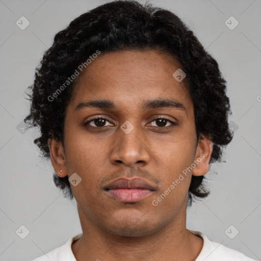 Neutral black young-adult male with short  brown hair and brown eyes