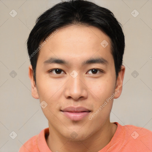 Neutral asian young-adult male with short  black hair and brown eyes