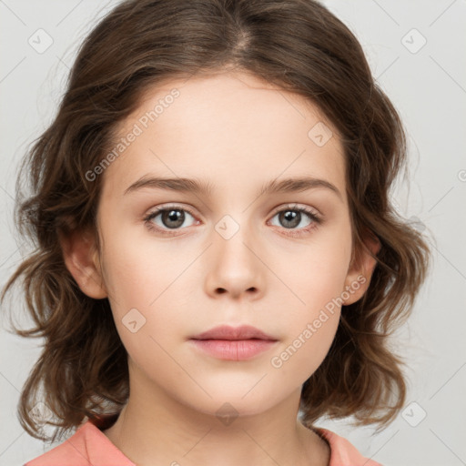 Neutral white child female with medium  brown hair and brown eyes