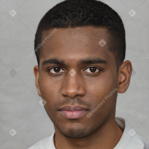 Neutral black young-adult male with short  brown hair and brown eyes