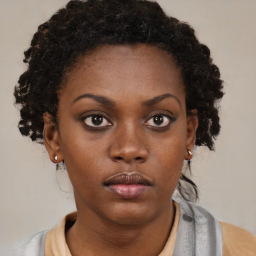 Neutral black young-adult female with short  brown hair and brown eyes