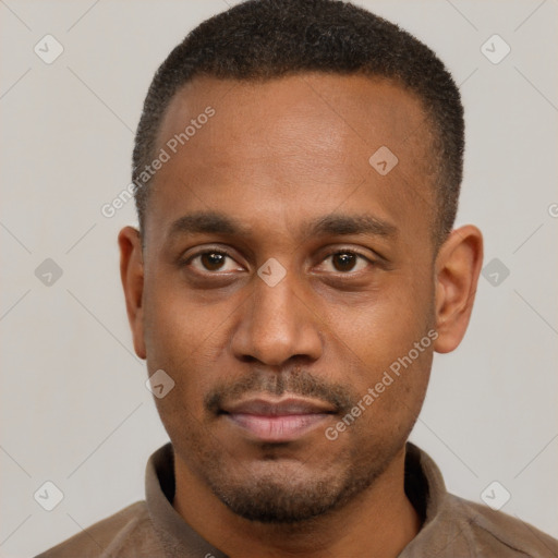 Neutral latino young-adult male with short  brown hair and brown eyes