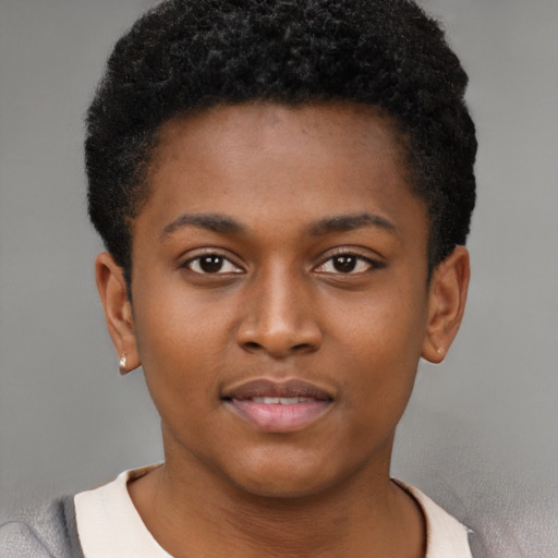 Neutral black young-adult male with short  brown hair and brown eyes
