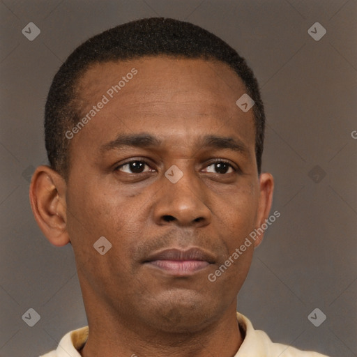 Neutral black young-adult male with short  brown hair and brown eyes
