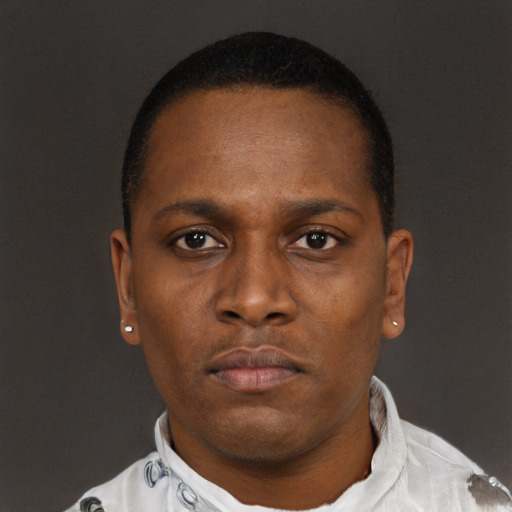Neutral black young-adult male with short  brown hair and brown eyes