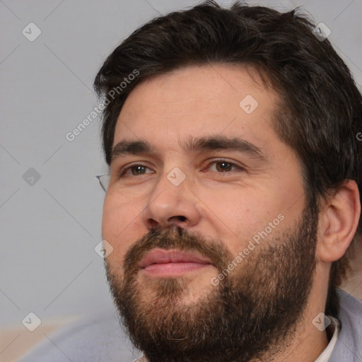 Neutral white adult male with short  brown hair and brown eyes