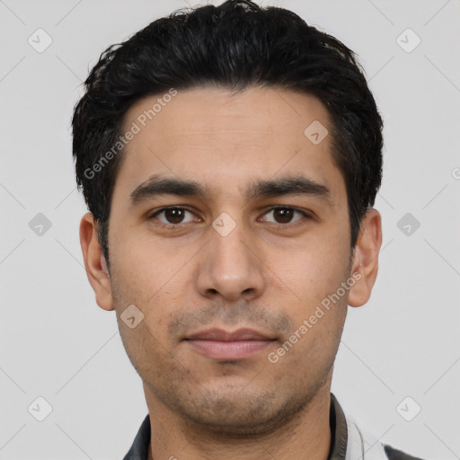 Neutral asian young-adult male with short  black hair and brown eyes