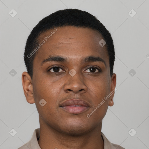 Neutral black young-adult male with short  brown hair and brown eyes