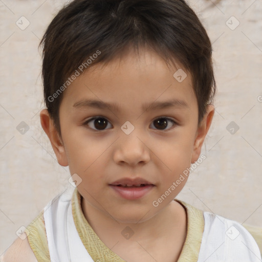 Neutral white child female with short  brown hair and brown eyes