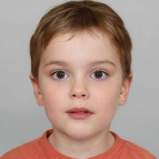 Neutral white child male with short  brown hair and brown eyes