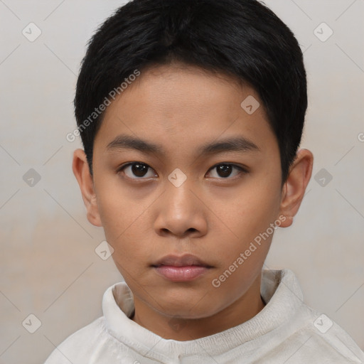 Neutral asian young-adult male with short  brown hair and brown eyes