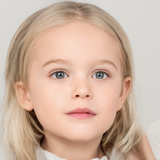 Neutral white child female with medium  brown hair and grey eyes