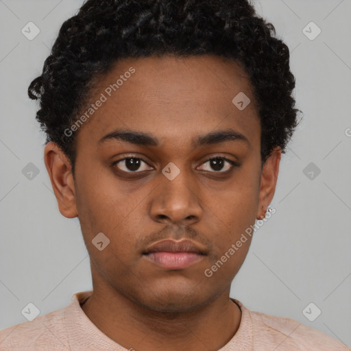 Neutral black young-adult male with short  brown hair and brown eyes