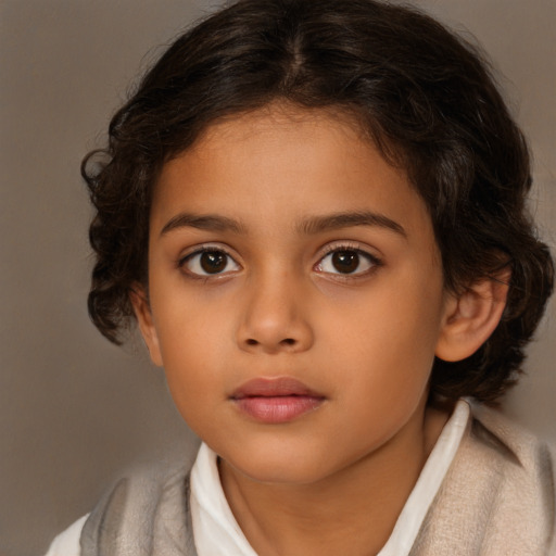 Neutral white child female with medium  brown hair and brown eyes