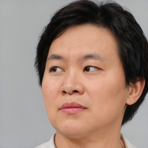 Neutral asian young-adult male with short  brown hair and brown eyes