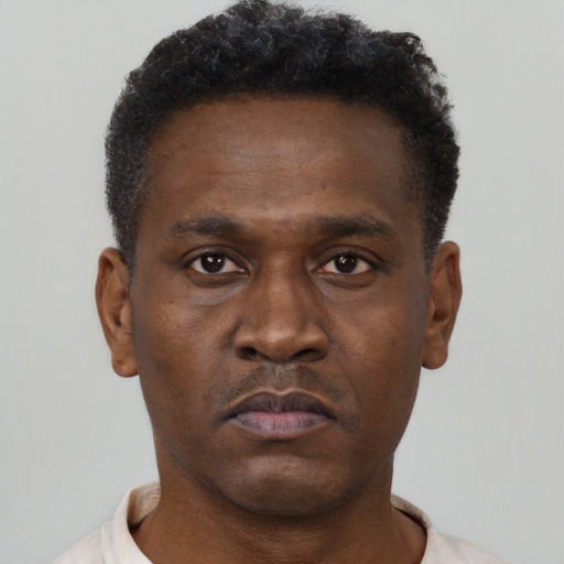 Neutral black young-adult male with short  brown hair and brown eyes