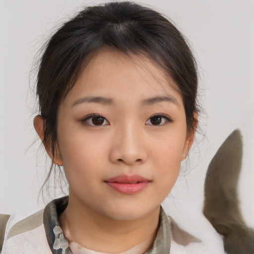 Neutral asian young-adult female with medium  brown hair and brown eyes