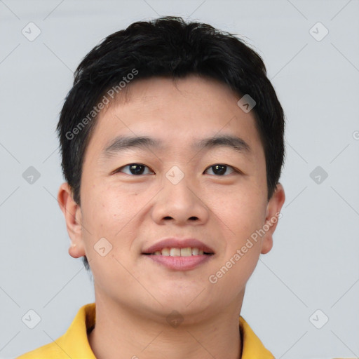 Neutral asian young-adult male with short  brown hair and brown eyes