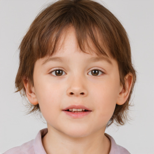 Neutral white child female with medium  brown hair and brown eyes