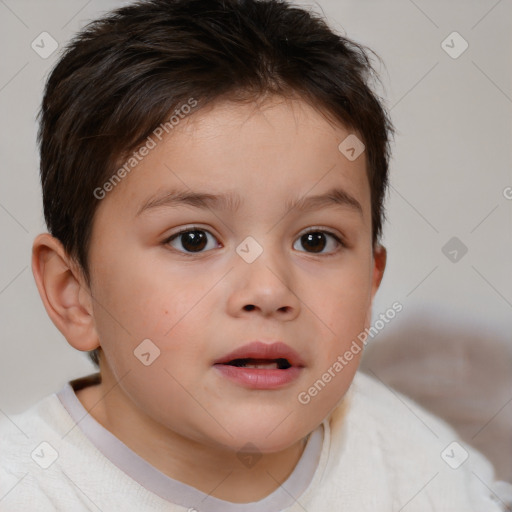 Neutral white child female with short  brown hair and brown eyes