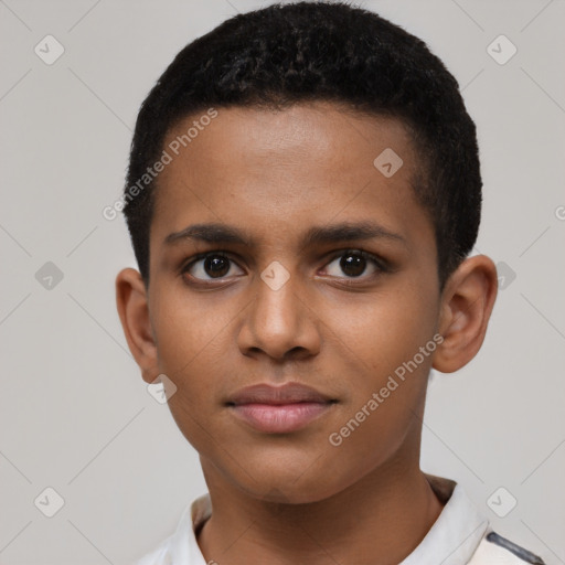 Neutral latino young-adult male with short  brown hair and brown eyes