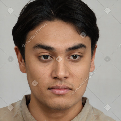 Neutral asian young-adult male with short  brown hair and brown eyes