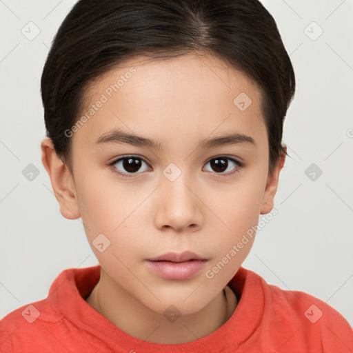 Neutral white child female with short  brown hair and brown eyes